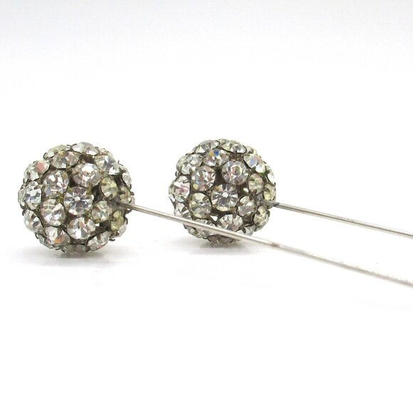 Vintage Rhinestone Cluster Ball Hat Pins Corsage Pins Silver-Tone Metal Set Of 2 - Picture 8 of 10